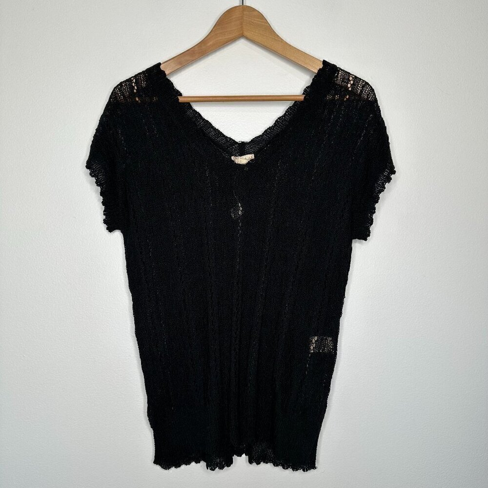 Open Knit Top Sweater Black‎ Size M